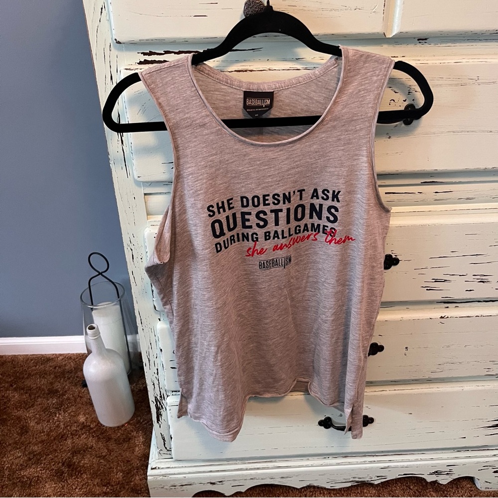 Baseballism Light Gray Graphic Women’s Tank Top, size XL.